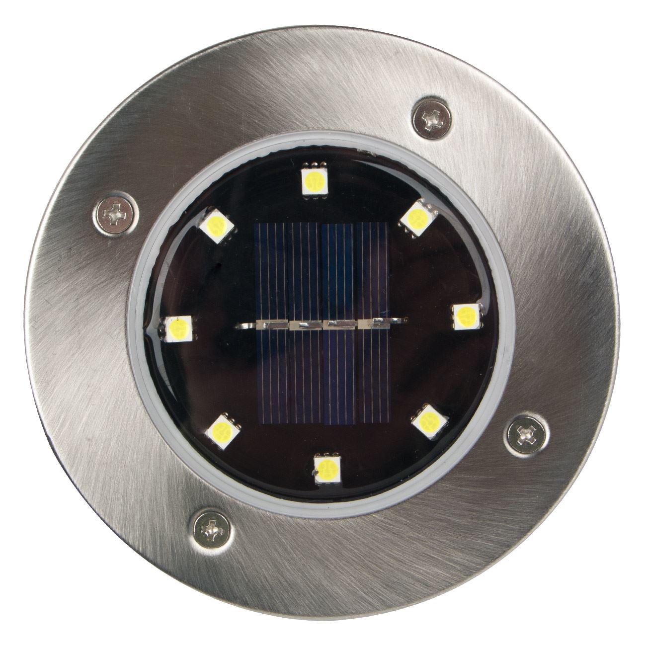 Ηλιακό Φανάρι Στρόγγυλο Ασημί Γκαζόν 8 Led 12cm