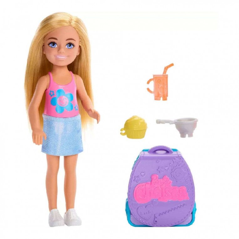 Barbie Club Chelsea Family & Friends Κούκλα Chelsea και Σακίδιο Cupcake (JBF46)