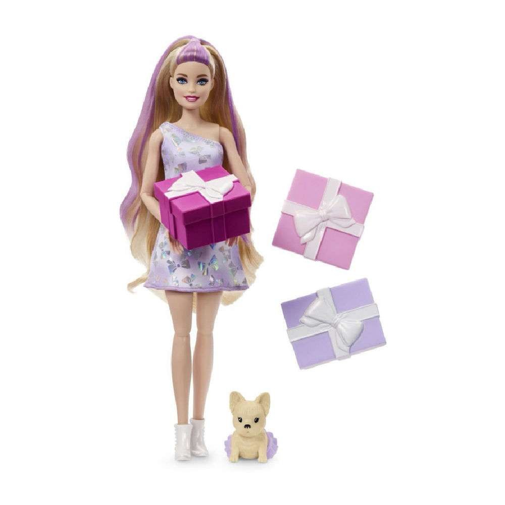 Barbie Party Unboxed Reveal Κούκλα Ξανθία με Γαλλικό Μπουλντόγκ (JFG70)