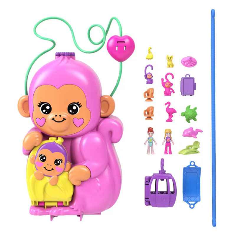 Mattel Polly Pocket Θήκη - Τσαντάκι Momma Monkey & Baby (GKJ64/HWP04)