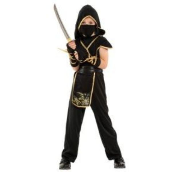 Αποκριάτικη Στολή Παιδική Ninja Μαύρος-Χρυσός L (7-9)